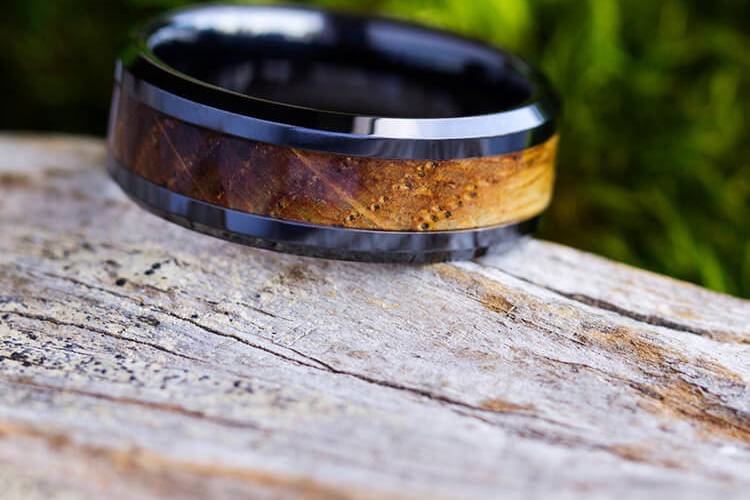 Koa Wood Wedding Ring Set with White Gold | Jewelry by Johan