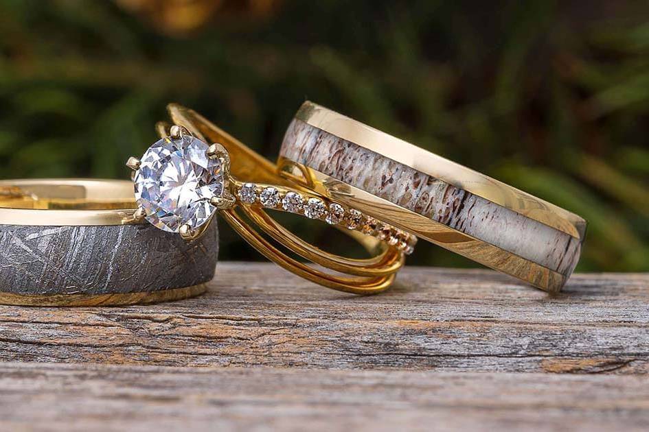 Meteorite and Dino Bone Rings