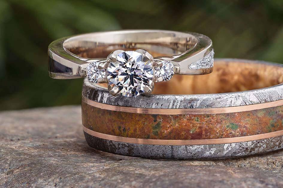 Meteorite and Dino Bone Rings