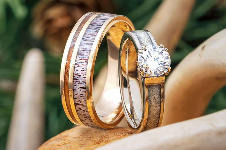 Rustic Antler Wedding Rings