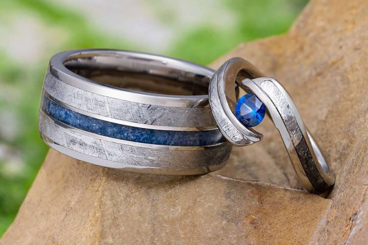 Sapphire and Meteorite Rings