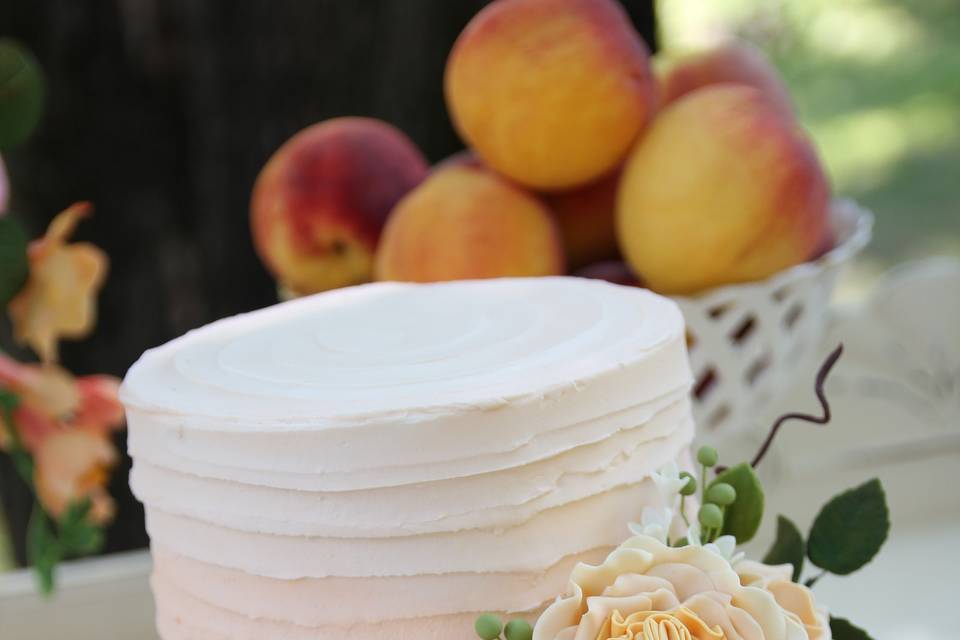Peaches & Cream Cake, Drag Ombre Out Of Buttercream, And Handcrafted Sugar Flowers.