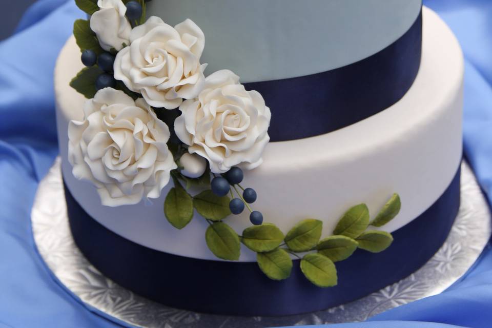 Blue Inc Wedding Anniversary Birthday Cake Topper/Set Ivory Light Blue Turquoise Ribbons 