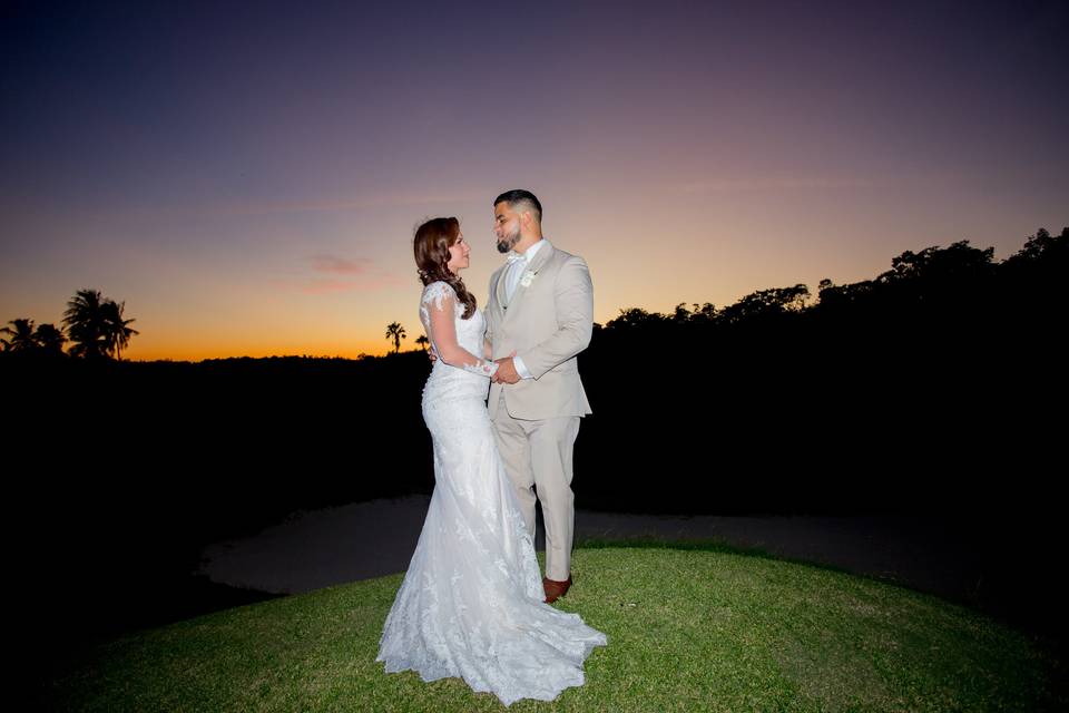 Bride and groom sunset
