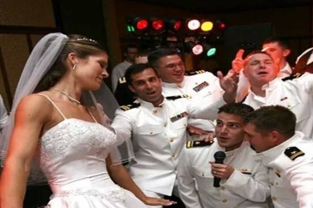 Groomsmen serenading Bride