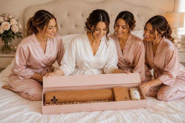 Bride opening long gift box