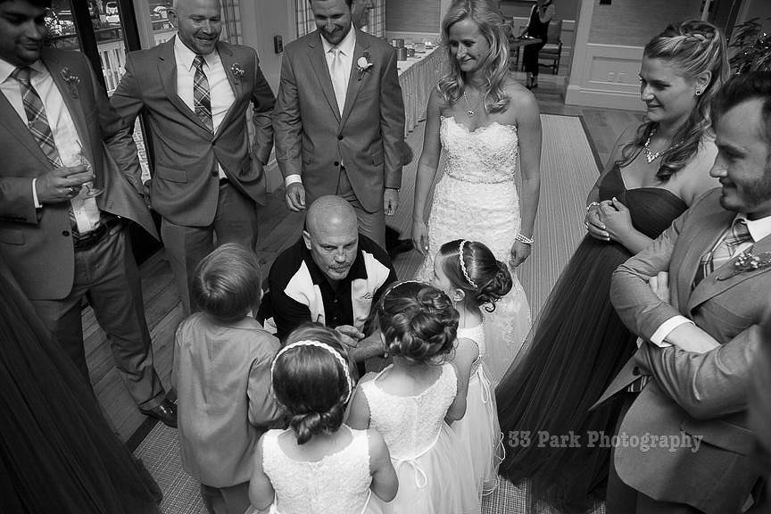 The couple and guests dancing