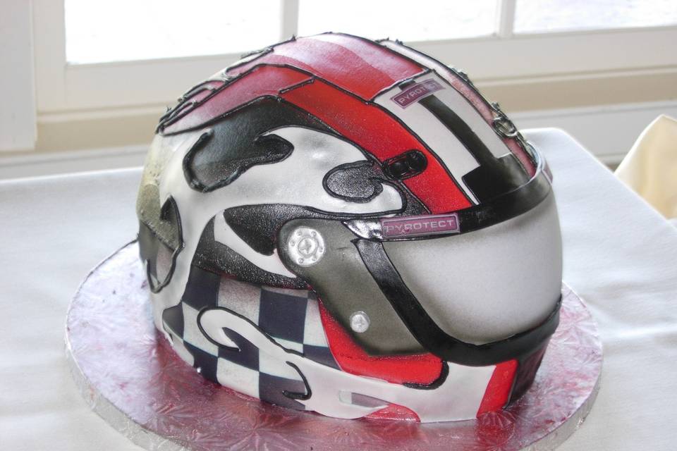 Motor helmet inspired cake