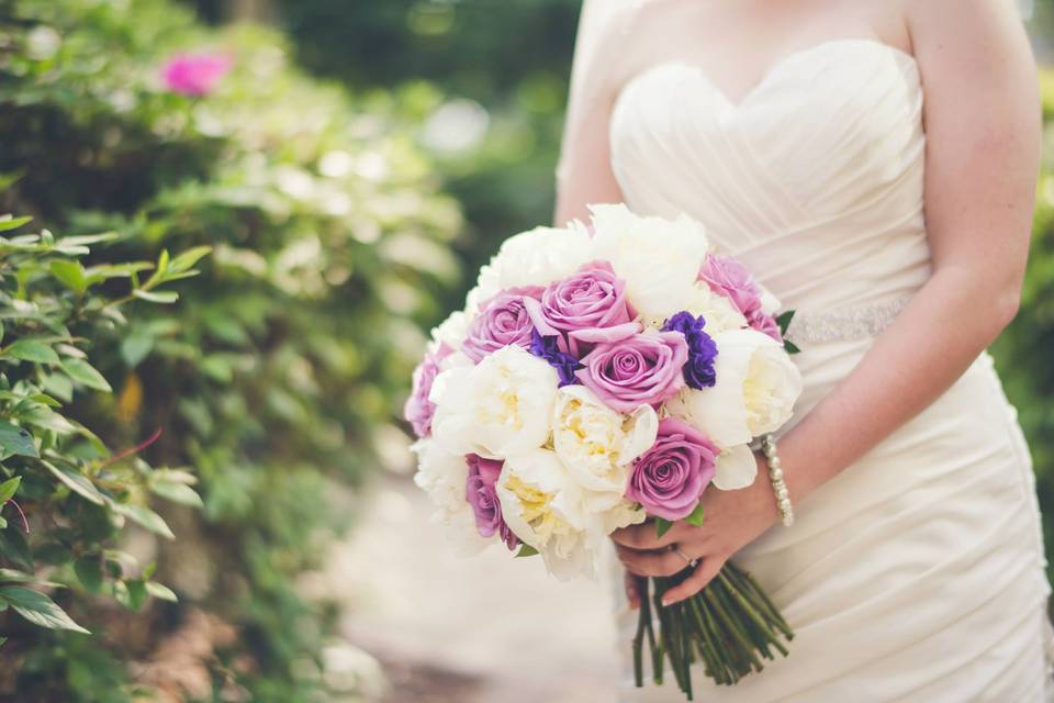 The bride holding her bouquet