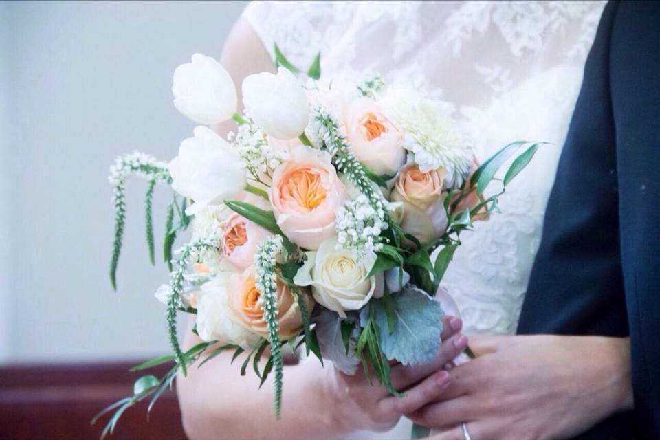 Veronica + peach bouquet