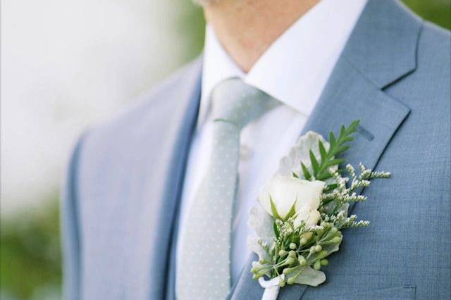 White + green boutonniere