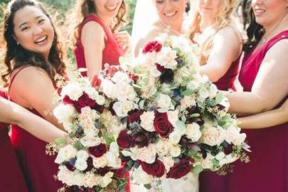 Burgundy + white bouquets