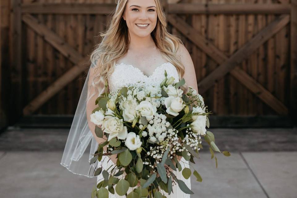 Rustic white + green bouquet
