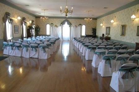 Hall set up for wedding, local vendors are available to rent chairs and chair covers.