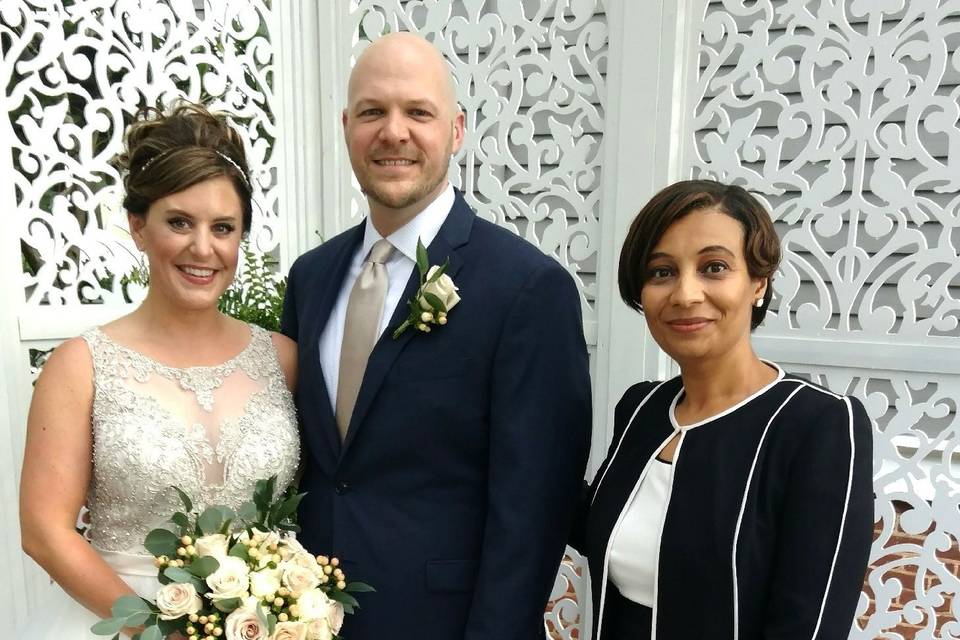 Couple with officiant