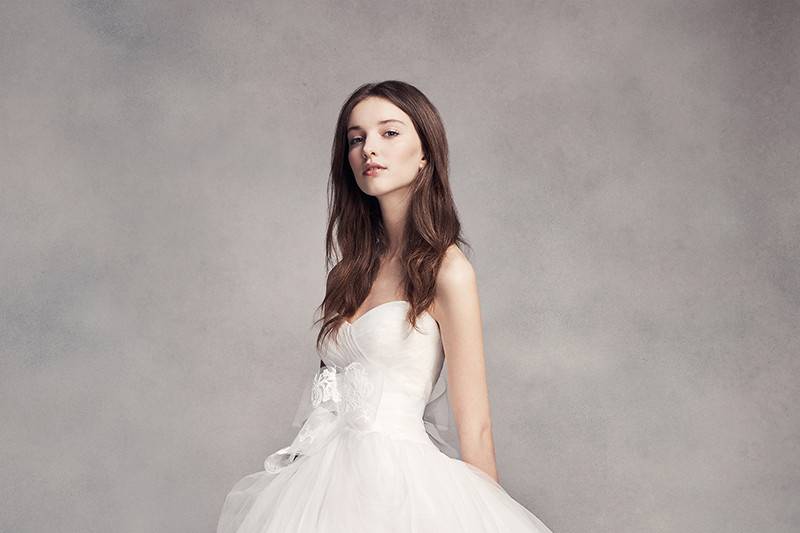 White by Vera Wang Style	VW351297	Tulle ball gown with scroll lace appliqués on bodice and tulle and patternednet skirt with scattered pearls.