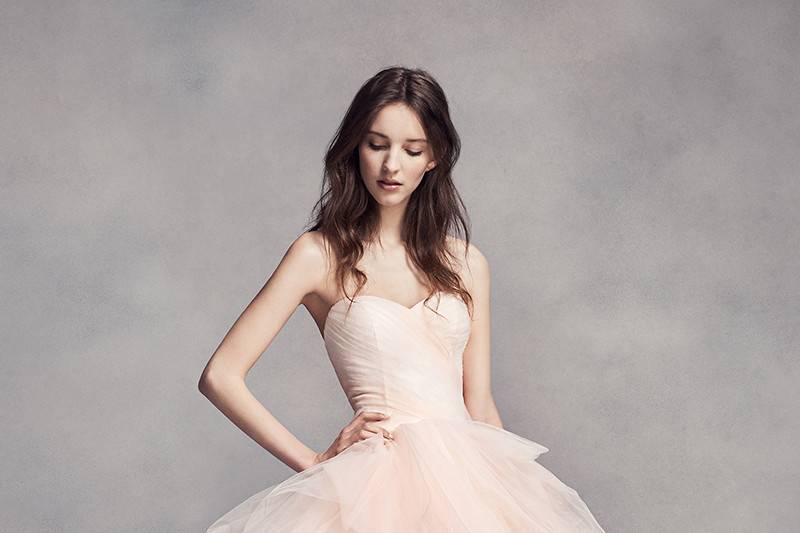 White by Vera Wang Style VW351322	<br>	Tulle ombré ball gown with sweetheart neckline, draped bodice, and tossed tulle skirt.