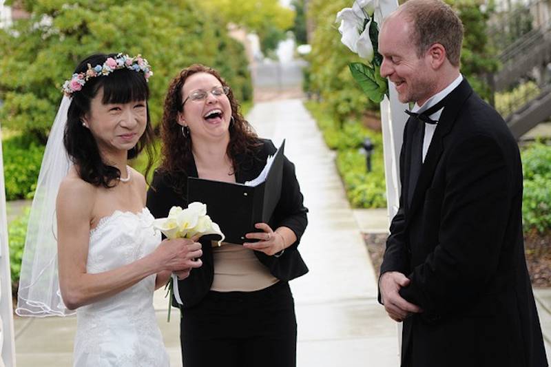 Sharing laughs at the wedding