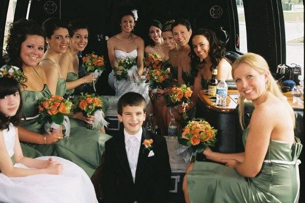 Limo bus with wedding party