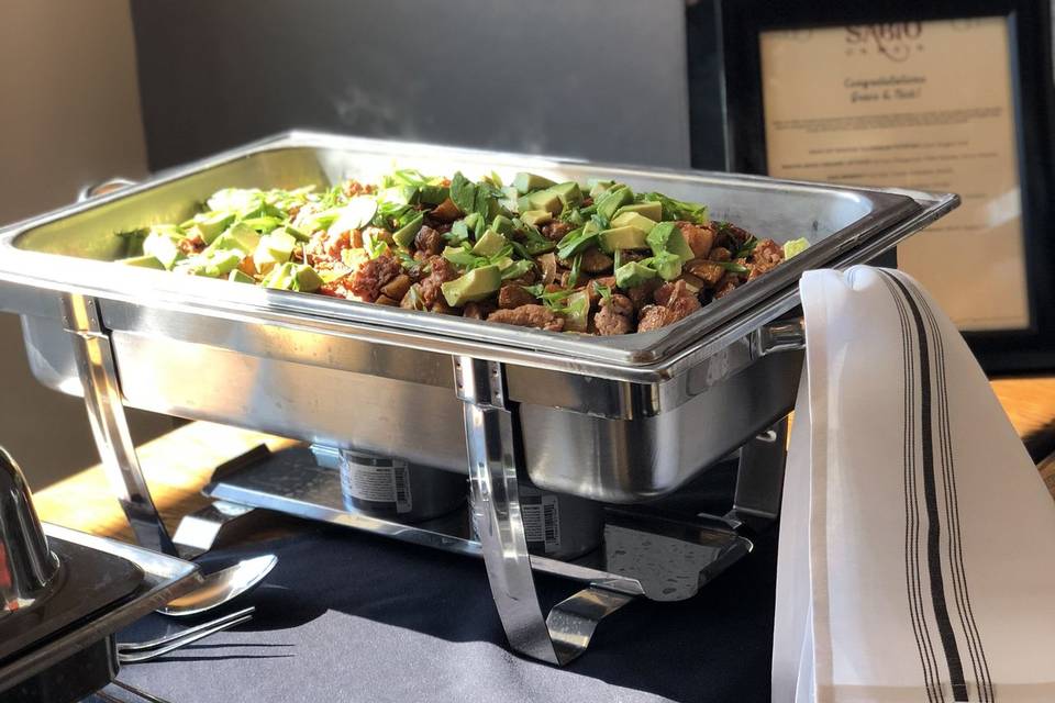 Brunch event - Chorizo Hash, Poblano Peppers, Scallions & Avocado