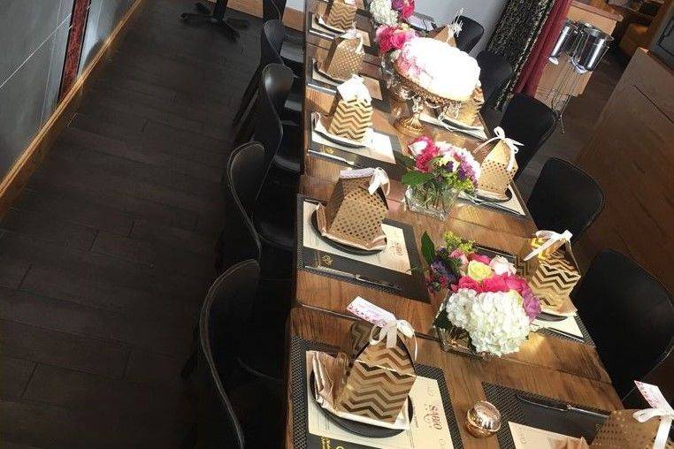 Bridal Shower brunch set up in the Sabio Castile Room - private dining room.