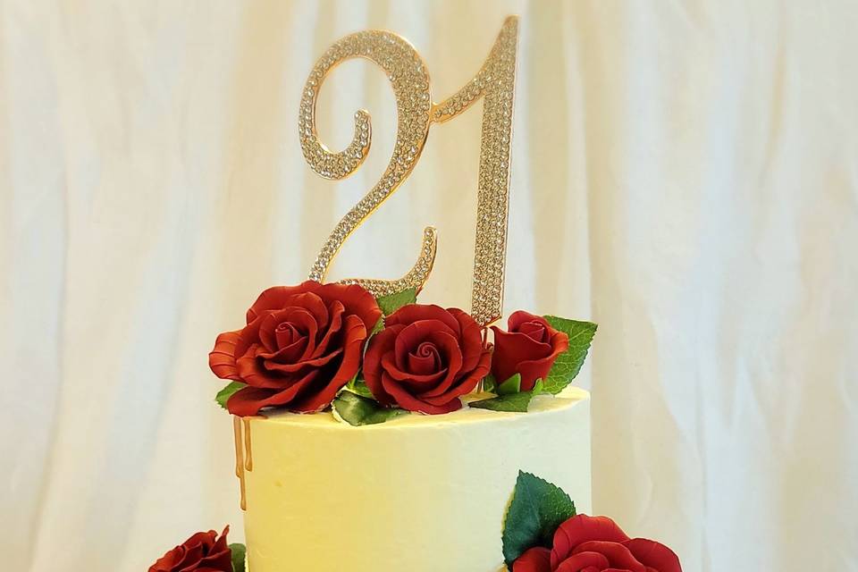 Red rose 21st birthday cake