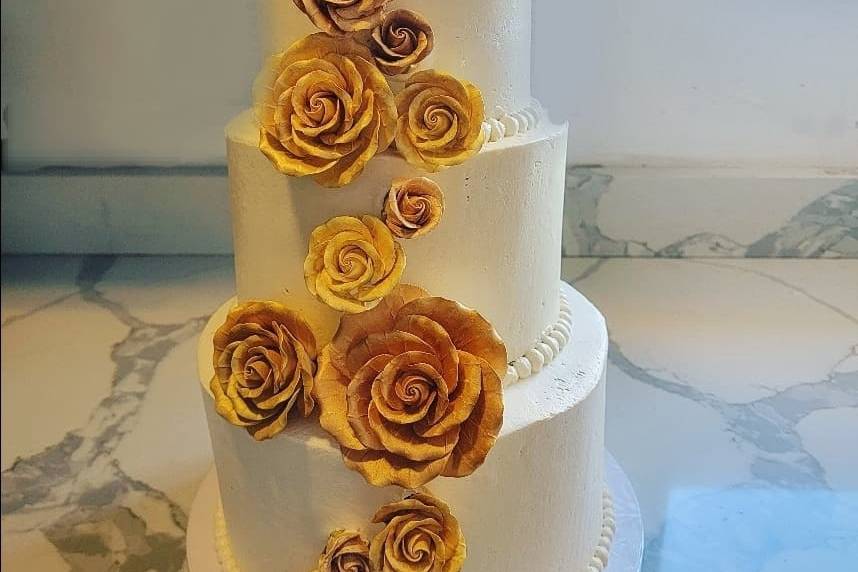 Hand painted gold sugar roses