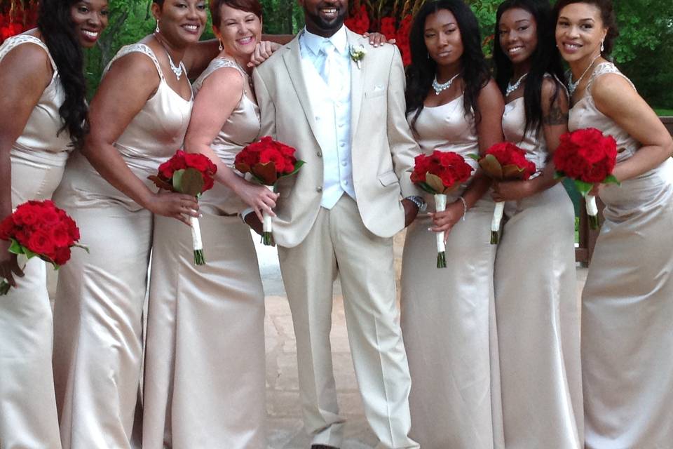 Groom with bridesmaids