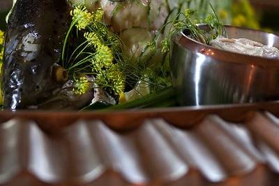 Whole Poached Salmon with Cucumber Scales
Photo Courtsey of: Inga Finch Photography