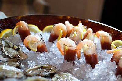 Oysters on the Half Shell and Spicy Bloody Mary Shrimp Shooters
Photo Courtsey of: Inga Finch Photography