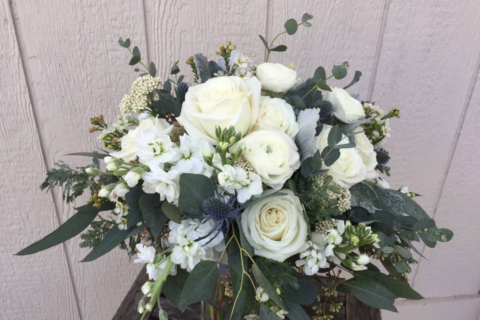 All whites and green bouquet.