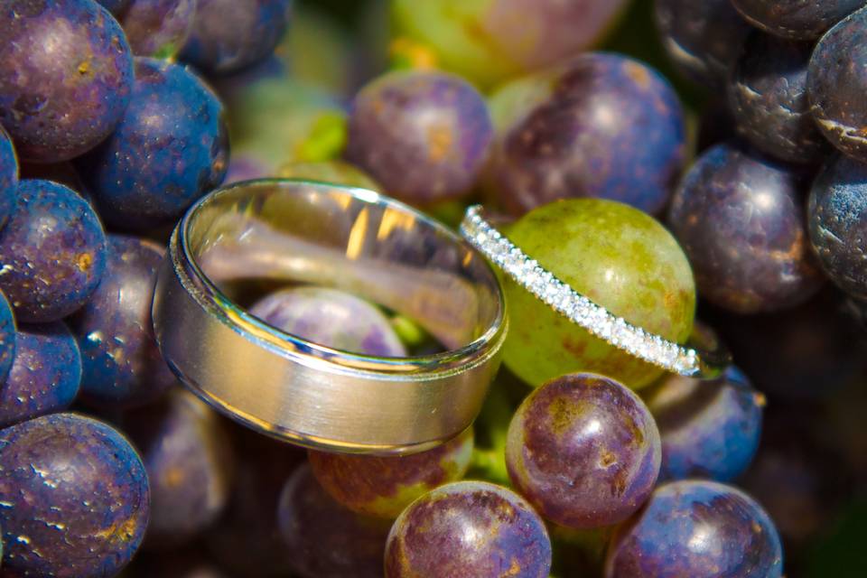 Wedding bands on grapes