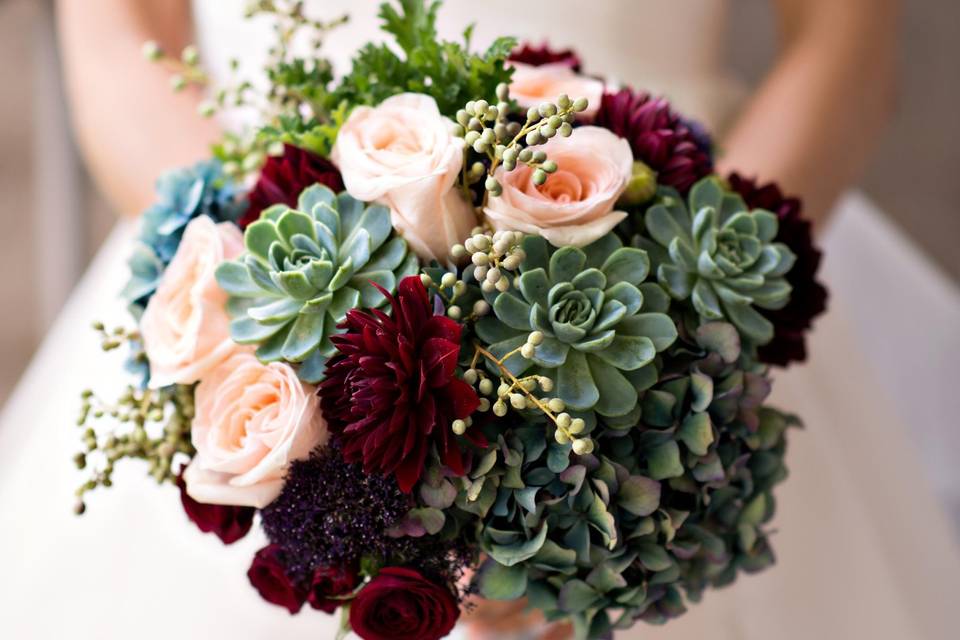 The bride holding her bouquet