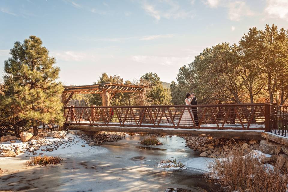 Newlyweds on bridge