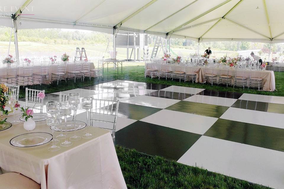 Checkered floor in tent