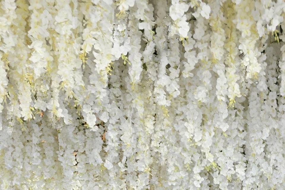 Flower ceiling over dj setup