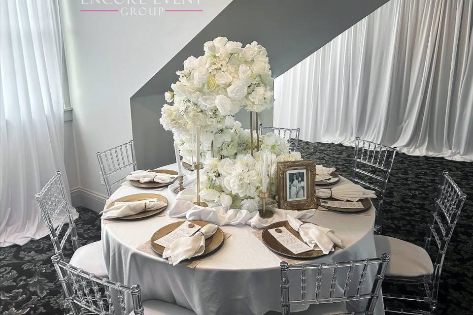 White rose garland on table