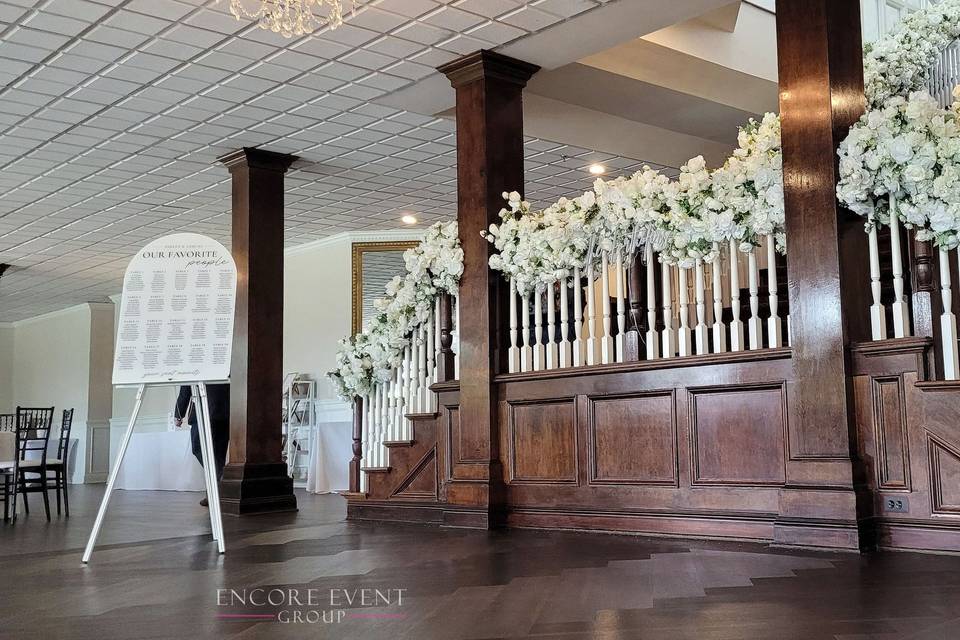 White green garlands on stairs