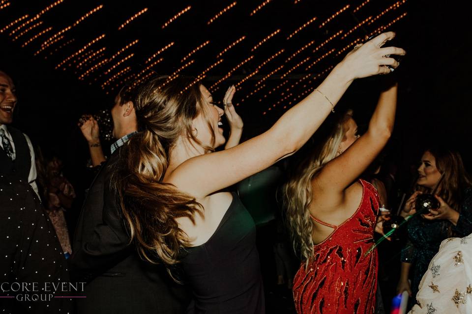Fun dance floor photo at party