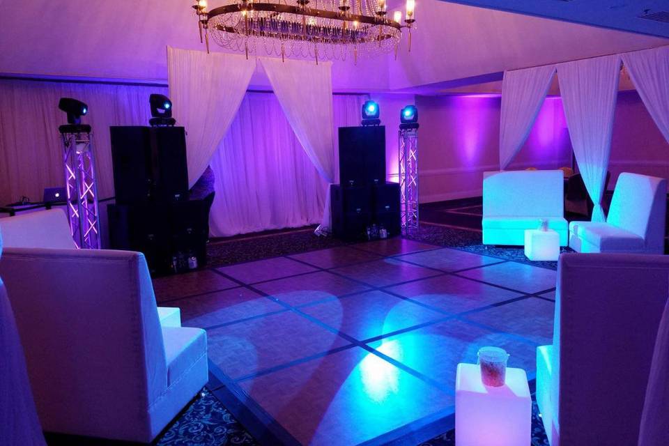 Dj setup with lounge furniture