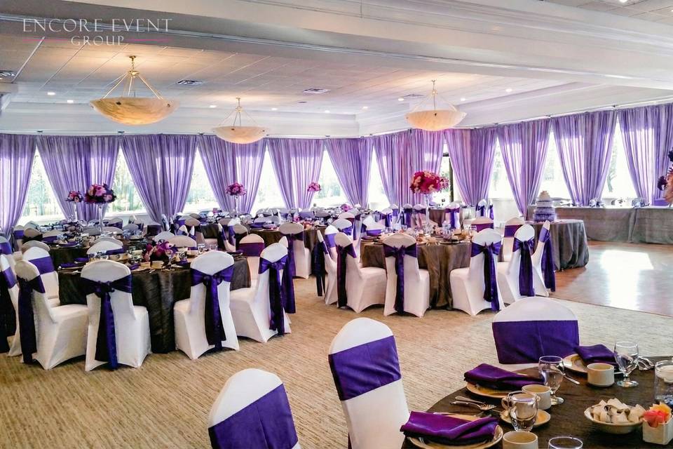 Swag back lavander wall drapes