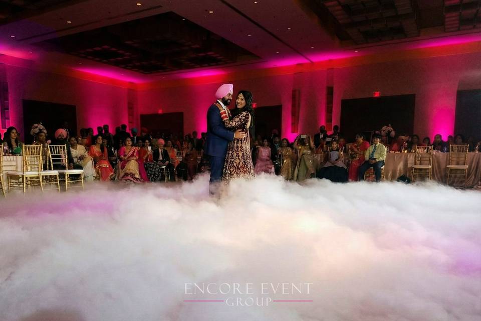 Pink uplights cloud on floor