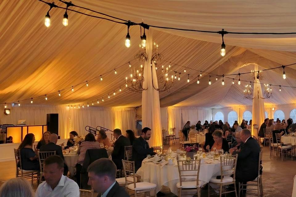 Tent string lighting uplights