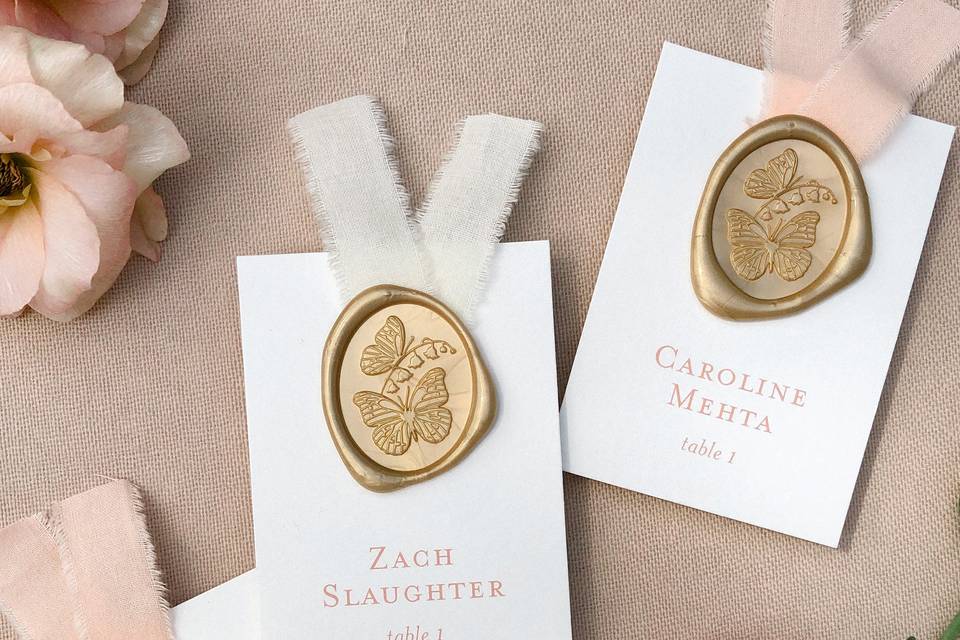 Escort cards with wax seal