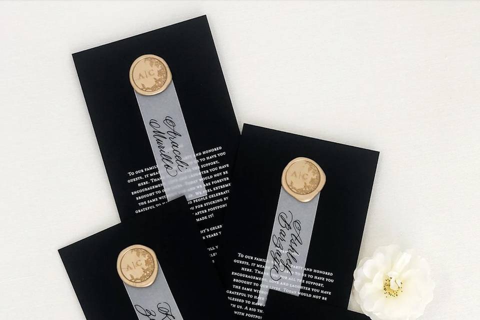 Wedding menus with wax seal