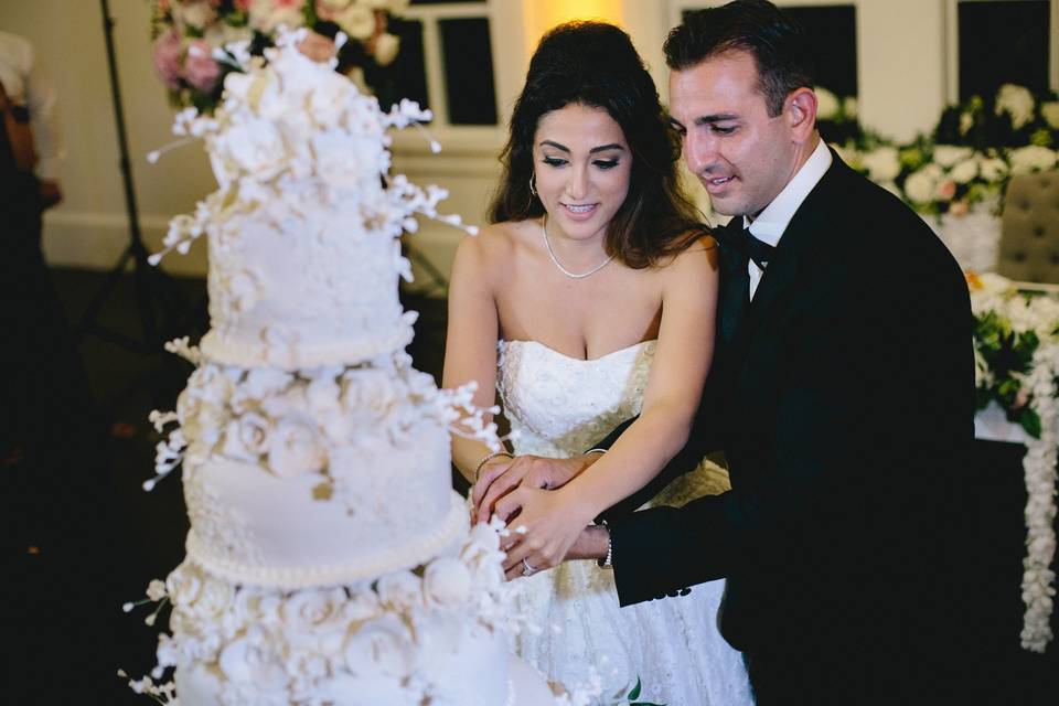 Couple cutting their cake