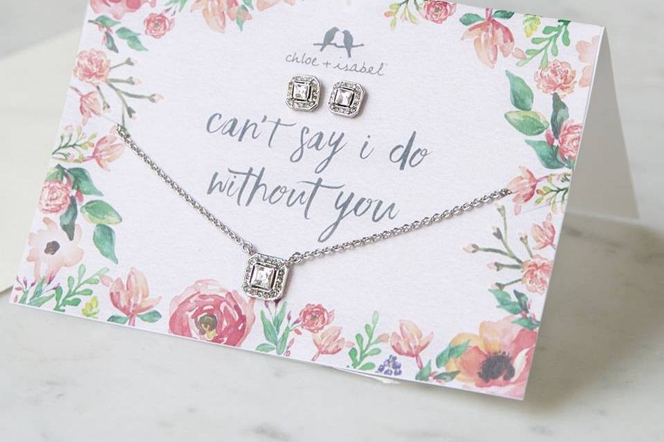 Can't say I Do without you.  (Bridesmaid Gift)
Crystal Square Stud Earrings $24  E116CL
Crystal Square pendant necklace $28  EN119CL