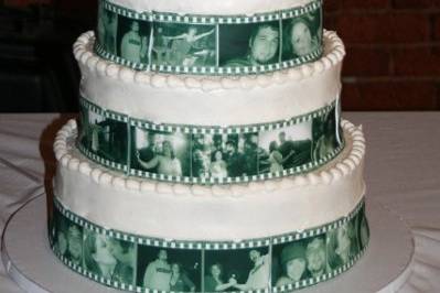Wedding cake with edible image photo strip borders of the couple