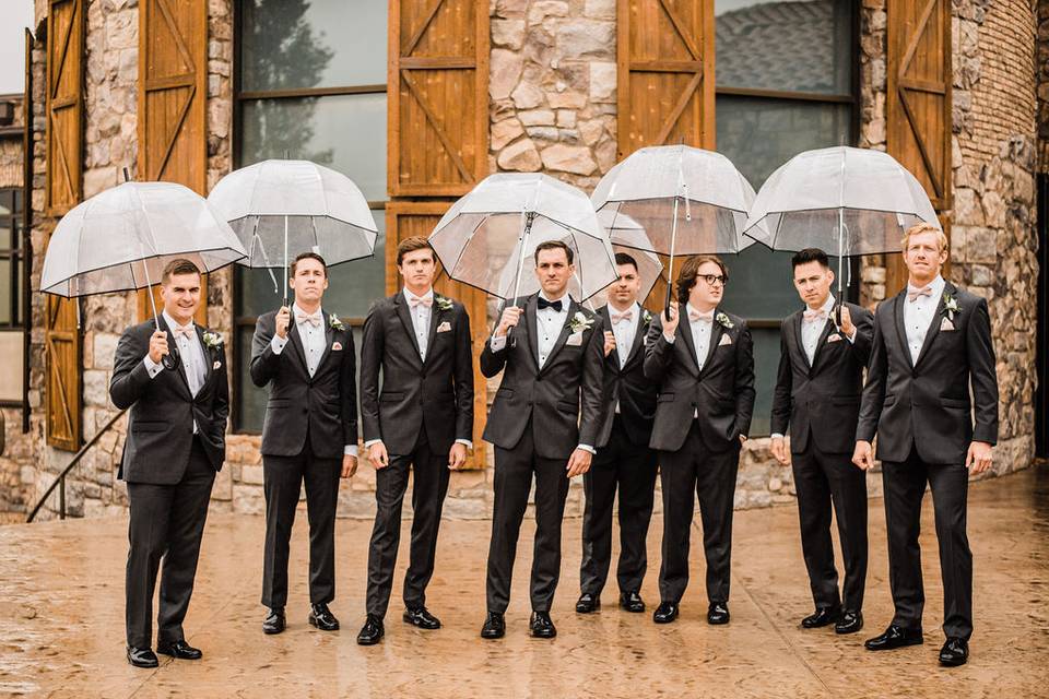 Groomsmen with Umbrellas