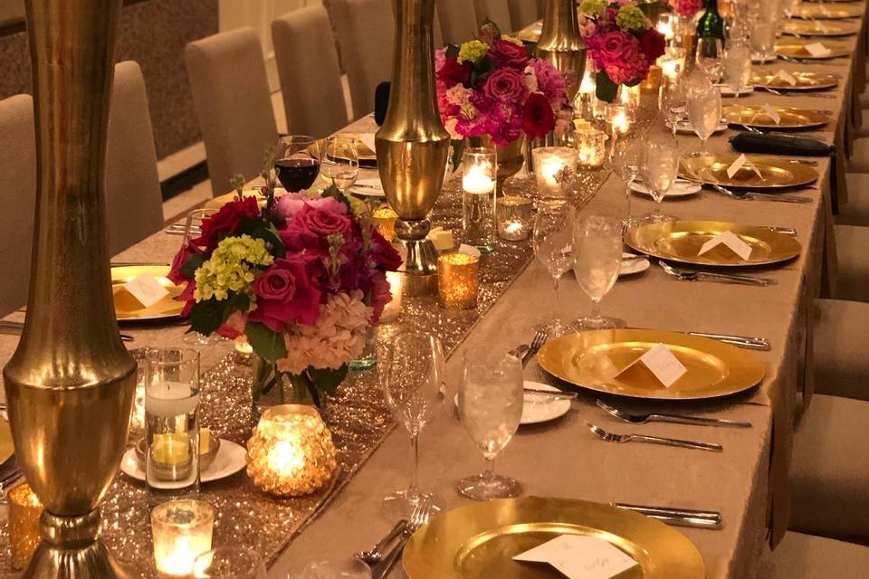 Gold decor and pink florals
